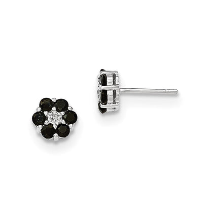 14K Weißgold Poliert Saphir & Echt Diamant Ohrstecker