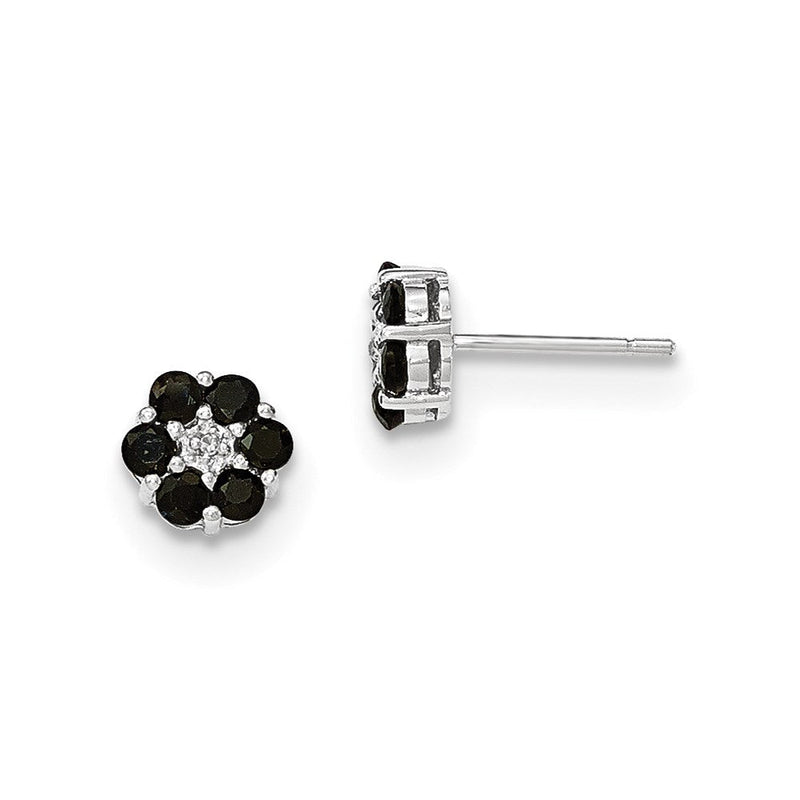 14K Weißgold Poliert Saphir & Echt Diamant Ohrstecker