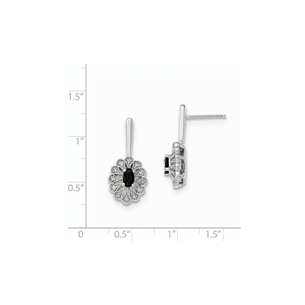 14K Weißgold Echt Diamant und Saphir Stecker Ohrhänger