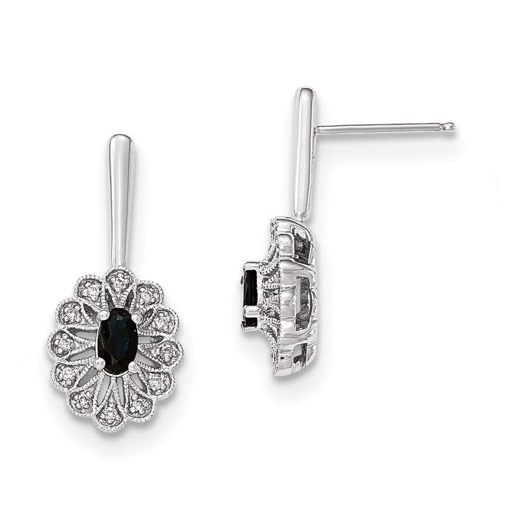 14K Weißgold Echt Diamant und Saphir Stecker Ohrhänger