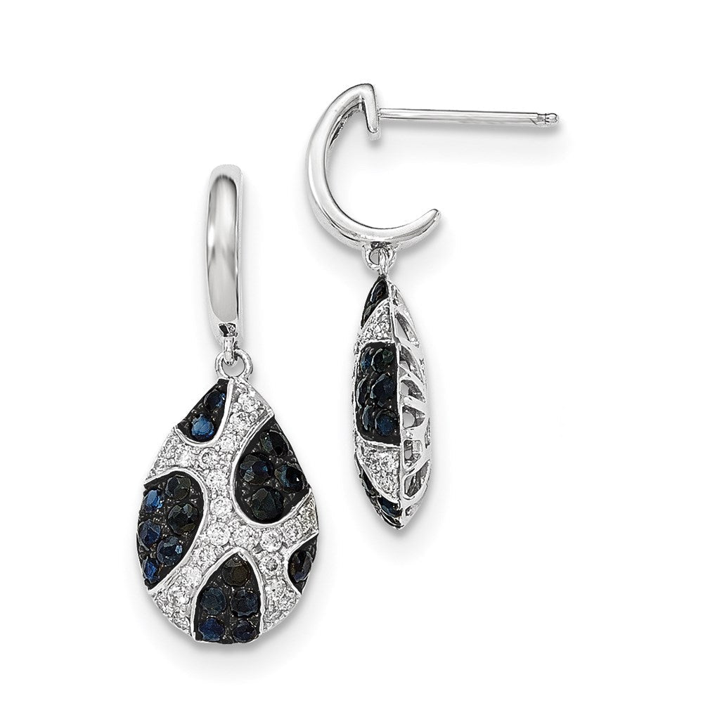 14K Weißgold Echt Diamant und Saphir Tropfen Stecker Ohrhänger