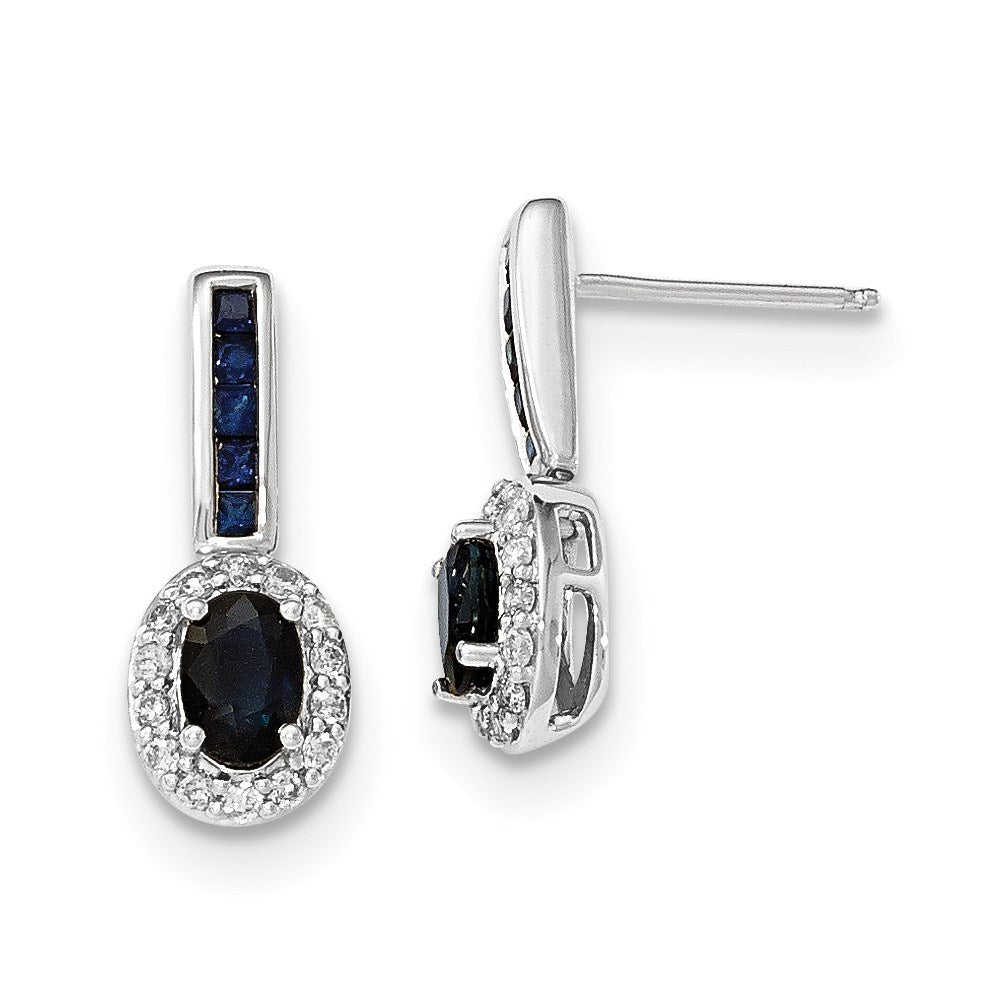14K Weißgold Echt Diamant und Saphir mit Heiligenschein Stecker Ohrhänger