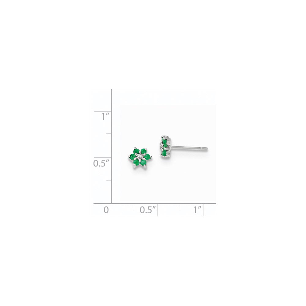 14K Weißgold Poliert Smaragd & Echt Diamant Ohrstecker
