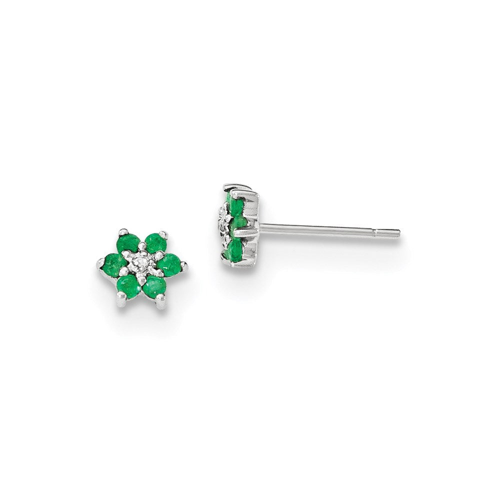 14K Weißgold Poliert Smaragd & Echt Diamant Ohrstecker