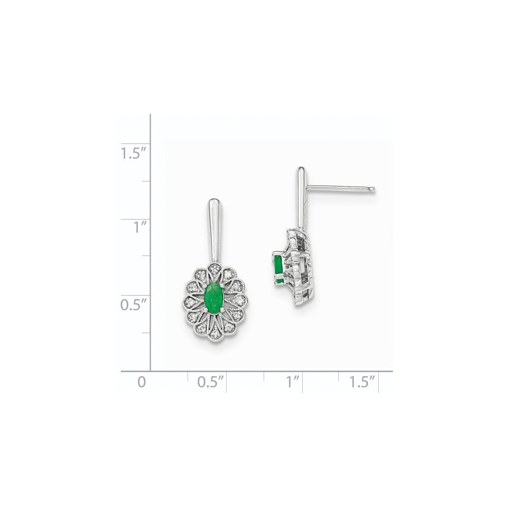 14K Weißgold Echt Diamant und Smaragd Stecker Ohrhänger