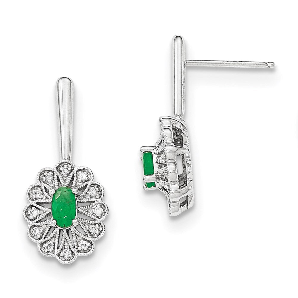 14K Weißgold Echt Diamant und Smaragd Stecker Ohrhänger