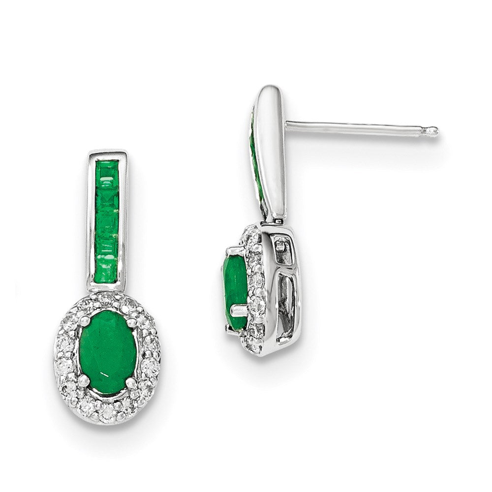 14K Weißgold Echt Diamant und Smaragd mit Heiligenschein Stecker Ohrhänger