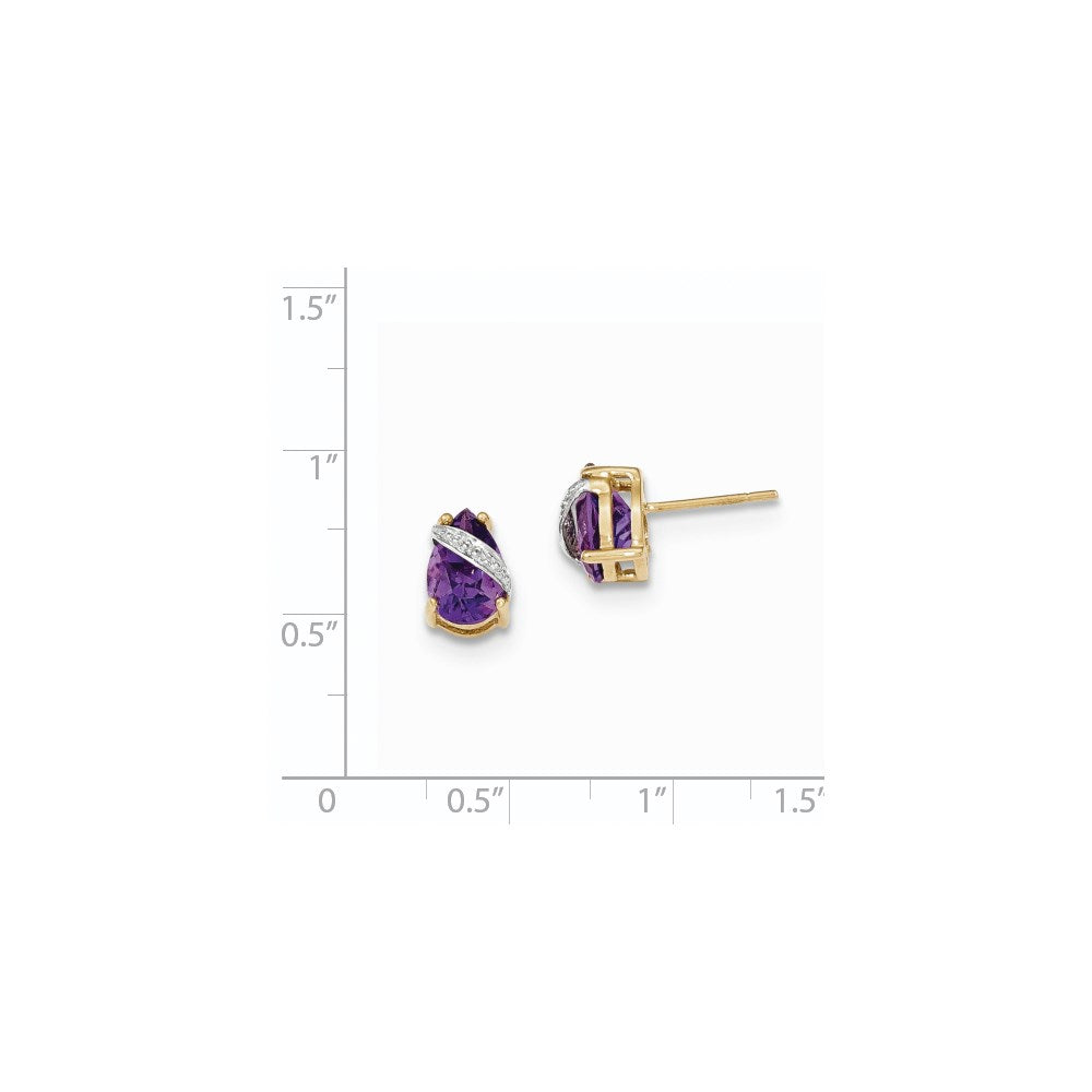 14K Gelbgold Amethyst und Echt Diamant Ohrstecker