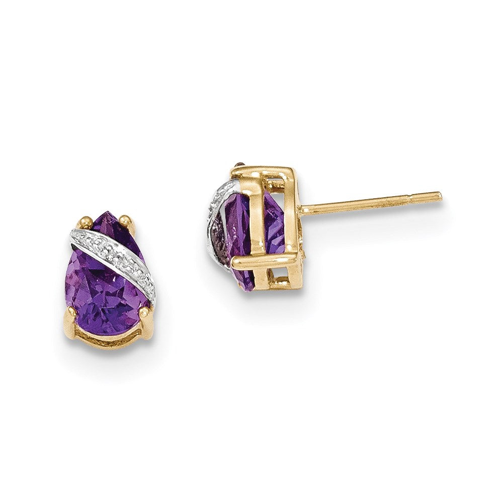 14K Gelbgold Amethyst und Echt Diamant Ohrstecker