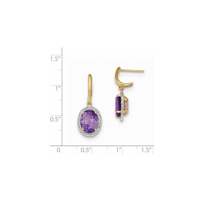 14K Gelbgold Amethyst mit Echt Diamant Heiligenschein Stecker Ohrhänger