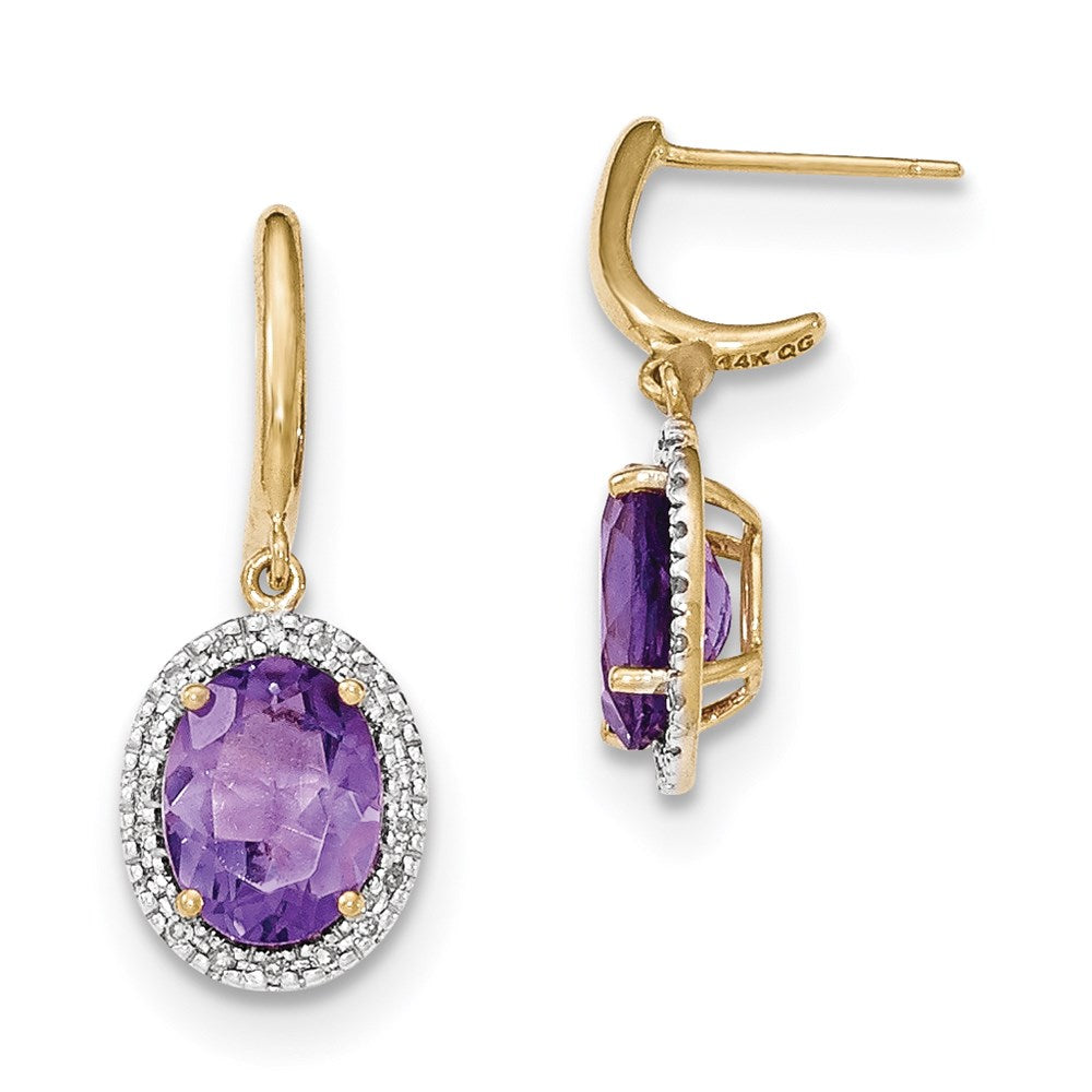 14K Gelbgold Amethyst mit Echt Diamant Heiligenschein Stecker Ohrhänger