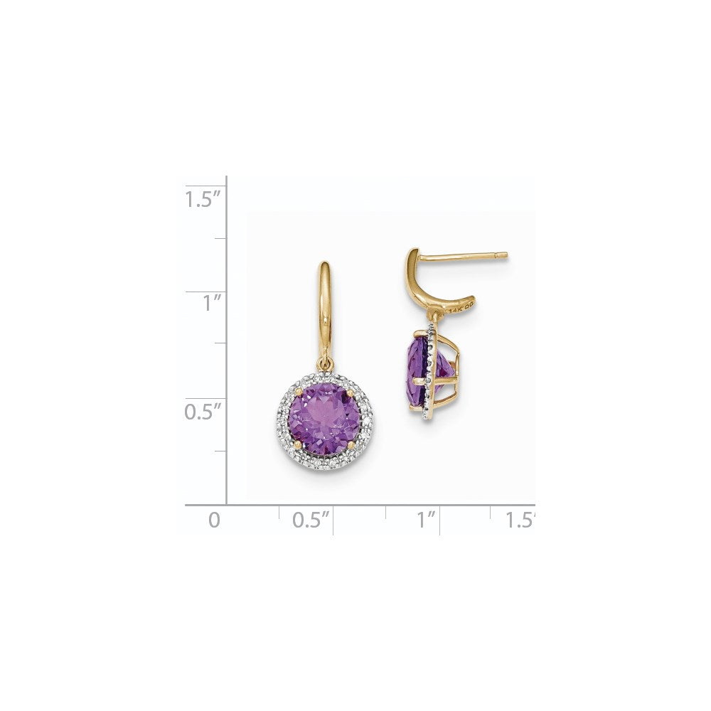 14K Gelbgold Amethyst mit Echt Diamant Heiligenschein Stecker Ohrhänger