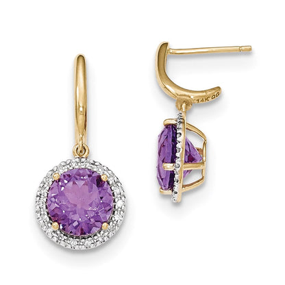 14K Gelbgold Amethyst mit Echt Diamant Heiligenschein Stecker Ohrhänger