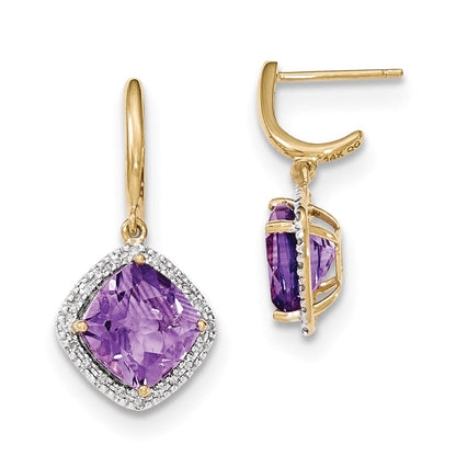 14K Gelbgold Amethyst mit Echt Diamant Heiligenschein Stecker Ohrhänger