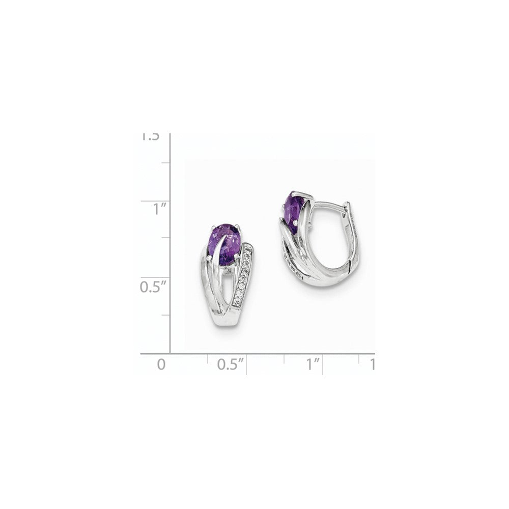 14K Weißgold Echt Diamant & Amethyst Klappbar Creolen