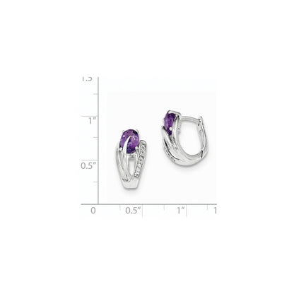 14K Weißgold Echt Diamant & Amethyst Klappbar Creolen