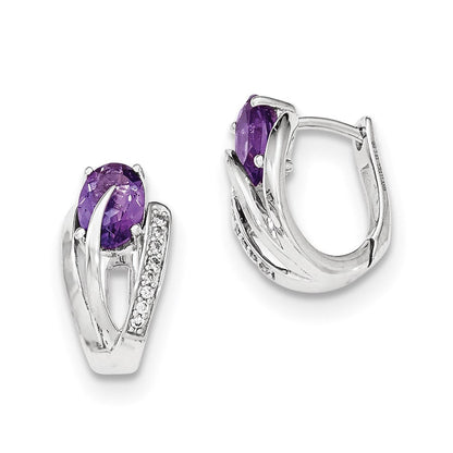 14K Weißgold Echt Diamant & Amethyst Klappbar Creolen