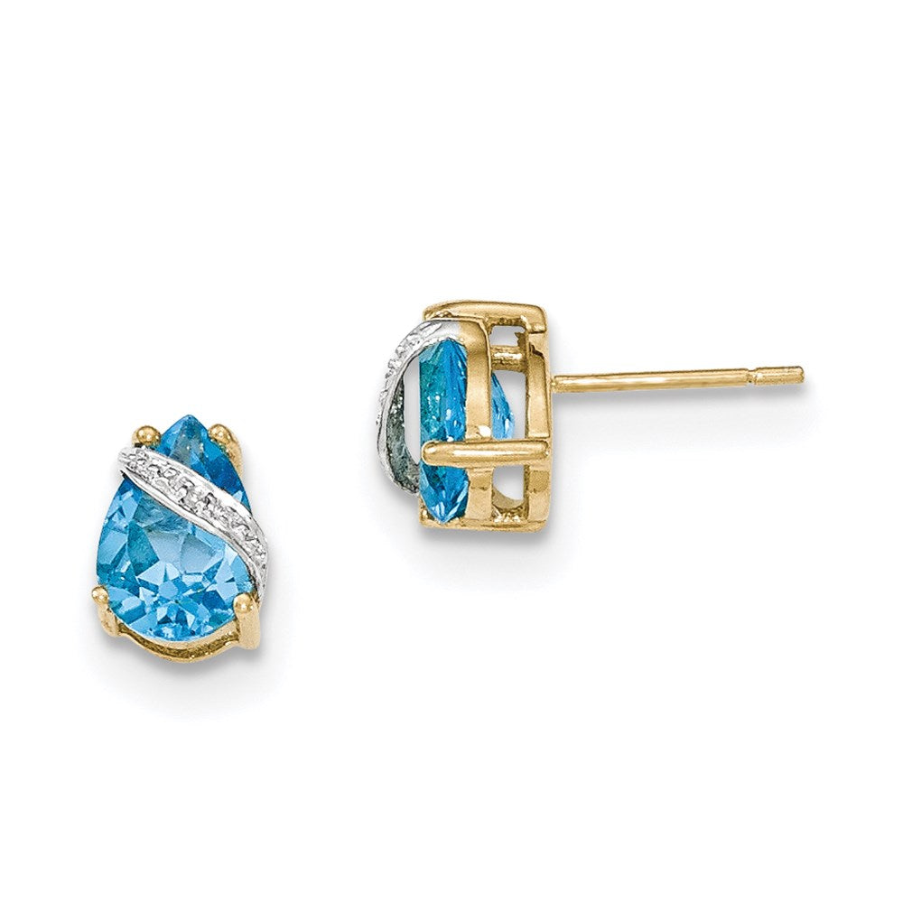 14K Gelbgold Blautopas und Echt Diamant Ohrringe