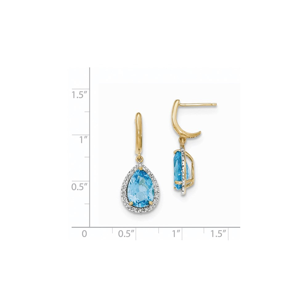 14K Gelbgold Lt. Schweizer Blautopas mit Echt Diamant Heiligenschein Stecker Ohrhänger