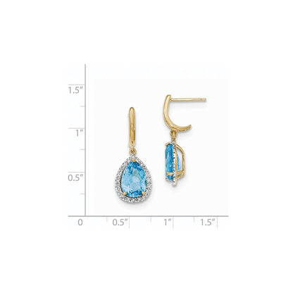 14K Gelbgold Lt. Schweizer Blautopas mit Echt Diamant Heiligenschein Stecker Ohrhänger