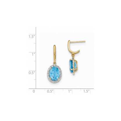 14K Gelbgold Lt. Schweizer Blautopas mit Echt Diamant Heiligenschein Stecker Ohrhänger