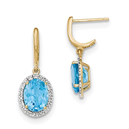 14K Gelbgold Lt. Schweizer Blautopas mit Echt Diamant Heiligenschein Stecker Ohrhänger