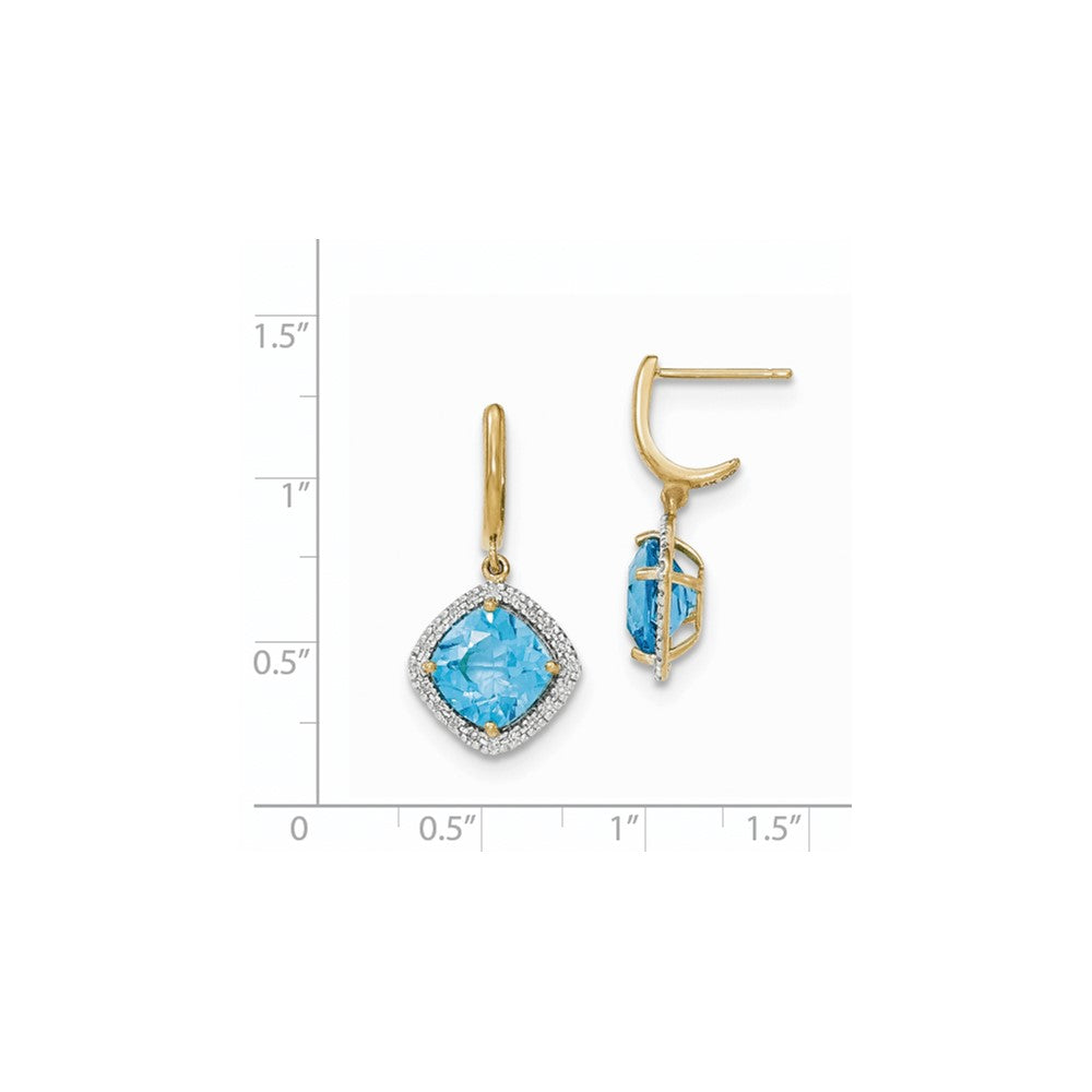 14K Gelbgold Blautopas mit Echt Diamant Heiligenschein Stecker Ohrhänger