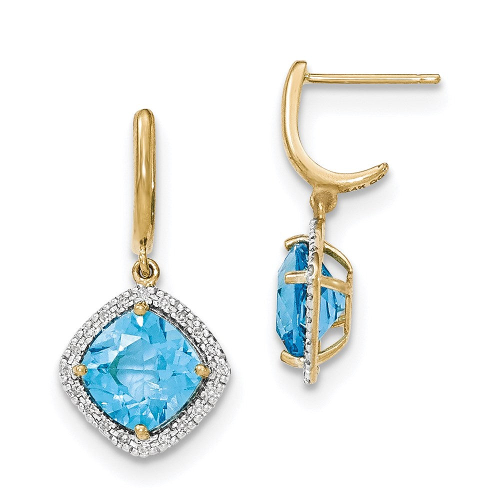 14K Gelbgold Blautopas mit Echt Diamant Heiligenschein Stecker Ohrhänger