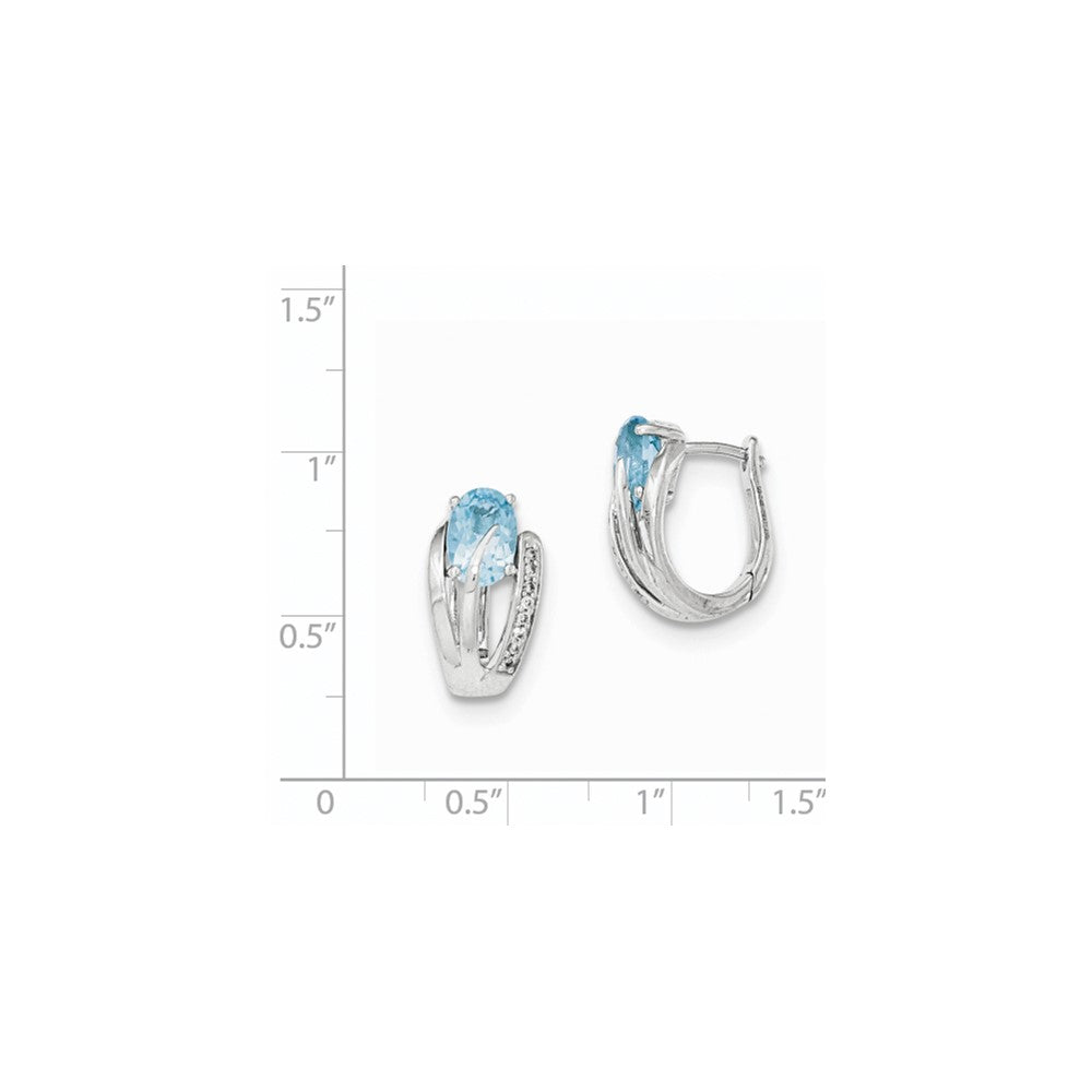 14K Weißgold Echt Diamant & Blautopas Klappbar Ohrringe