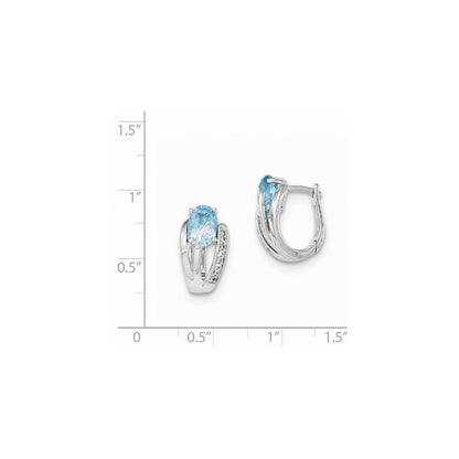 14K Weißgold Echt Diamant & Blautopas Klappbar Ohrringe