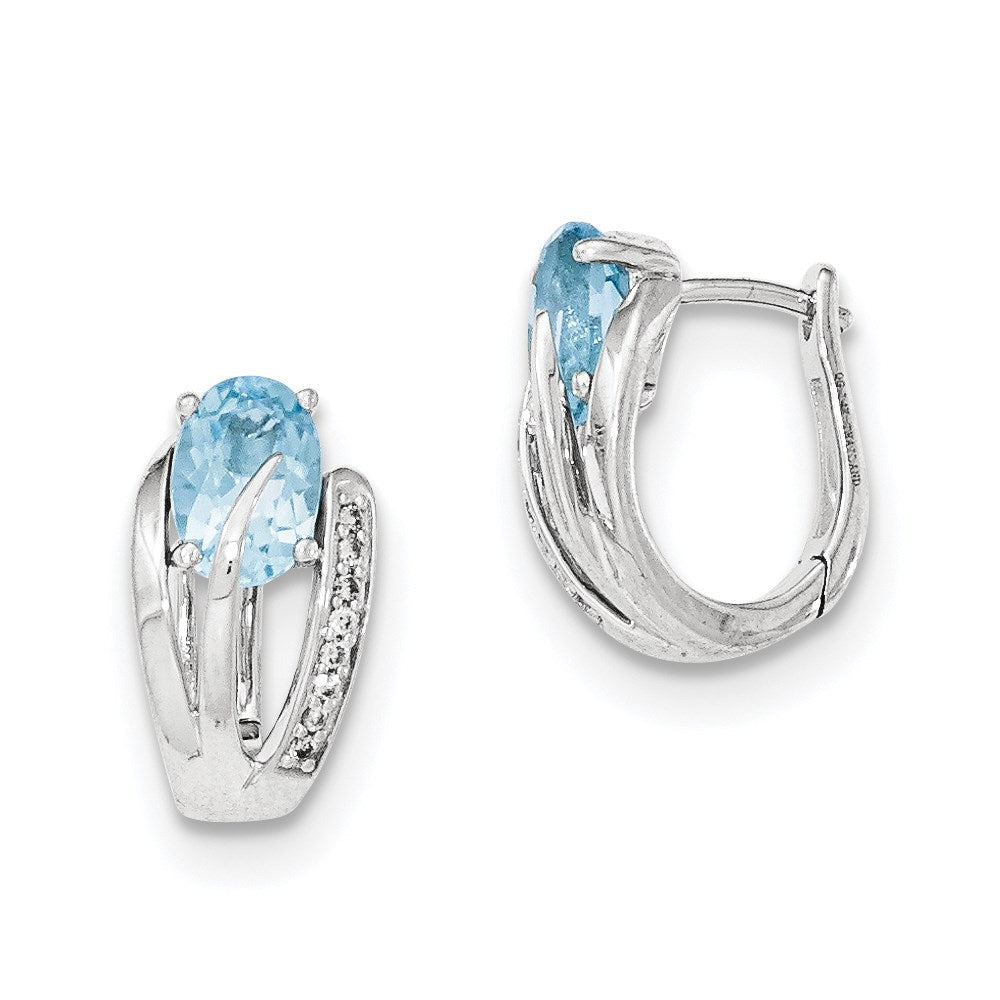 14K Weißgold Echt Diamant & Blautopas Klappbar Ohrringe