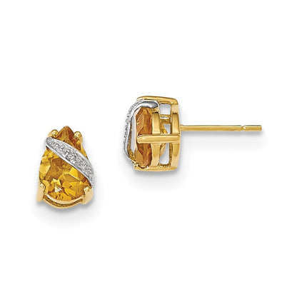 14K Gelbgold Citrin und Echt Diamant Ohrringe