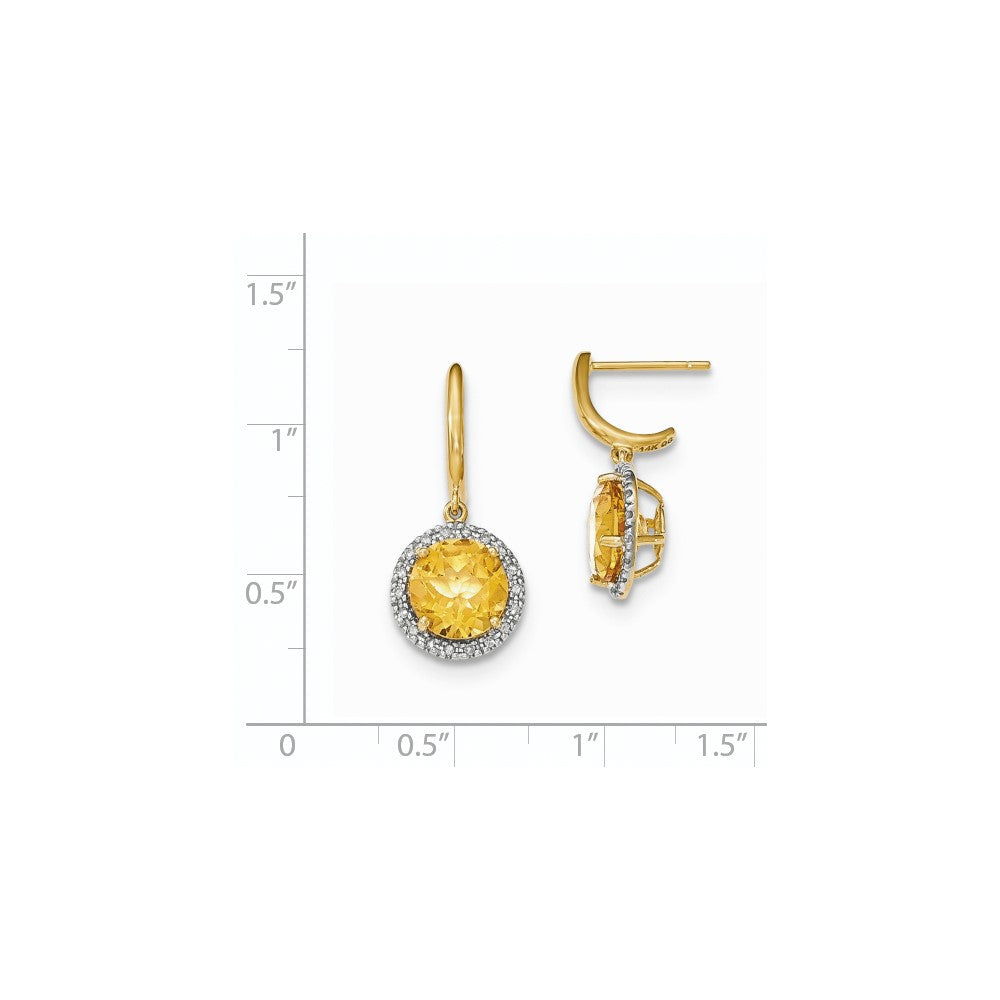 14K Gelbgold Citrin mit Echt Diamant Heiligenschein Stecker Ohrhänger