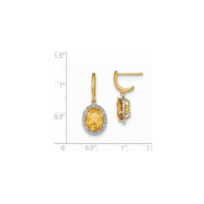 14K Gelbgold Citrin mit Echt Diamant Heiligenschein Stecker Ohrhänger