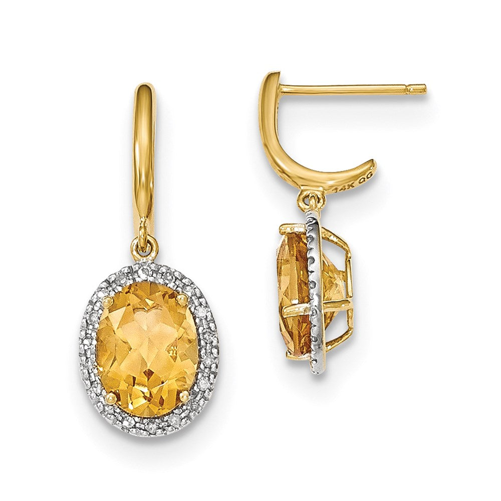 14K Gelbgold Citrin mit Echt Diamant Heiligenschein Stecker Ohrhänger