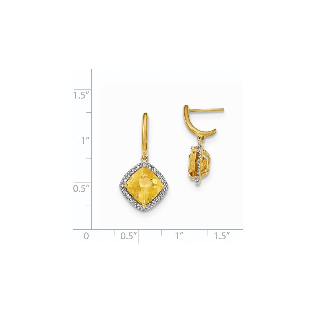 14K Gelbgold Citrin mit Echt Diamant Heiligenschein Stecker Ohrhänger