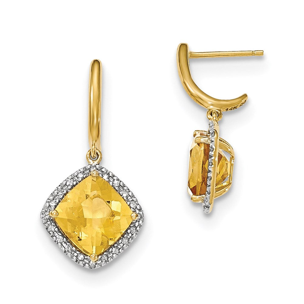 14K Gelbgold Citrin mit Echt Diamant Heiligenschein Stecker Ohrhänger