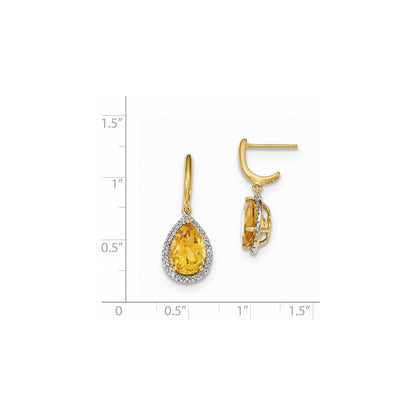 14K Gelbgold Citrin mit Echt Diamant Heiligenschein Stecker Ohrhänger