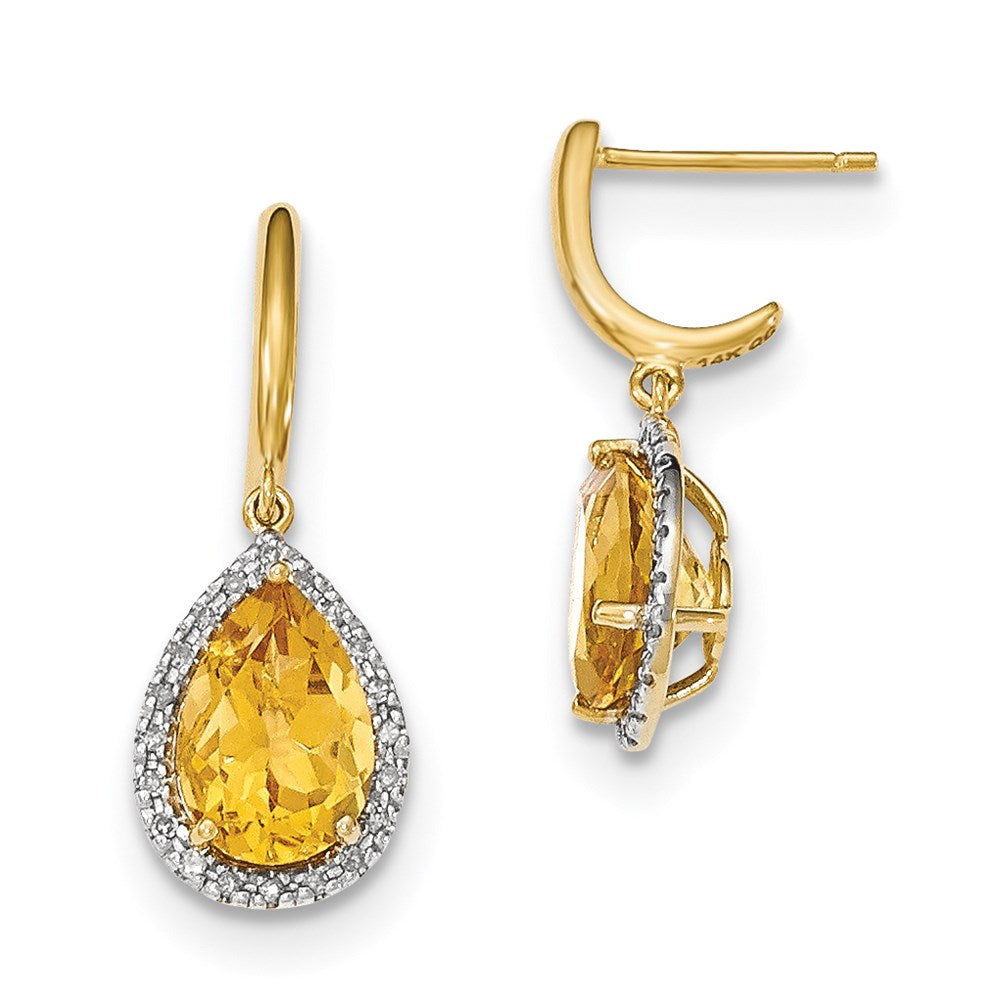 14K Gelbgold Citrin mit Echt Diamant Heiligenschein Stecker Ohrhänger