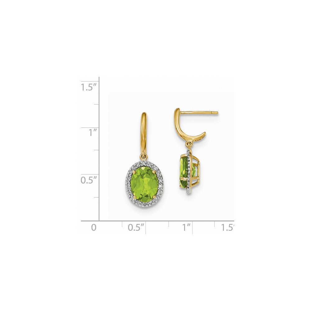14K Gelbgold Peridot mit Echt Diamant Heiligenschein Stecker Ohrhänger