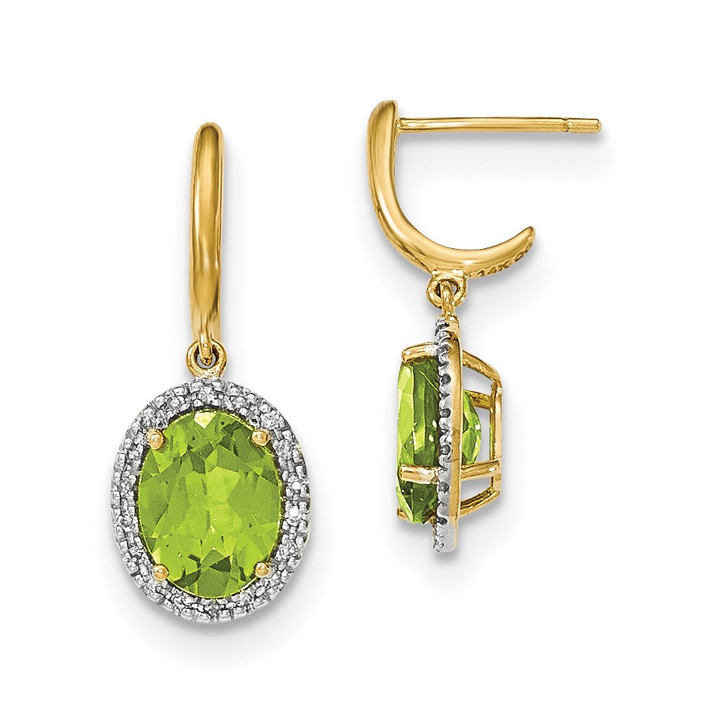 14K Gelbgold Peridot mit Echt Diamant Heiligenschein Stecker Ohrhänger