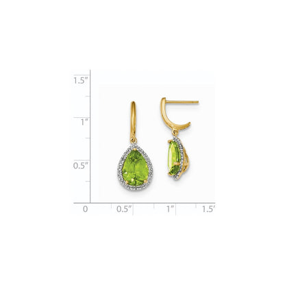 14K Gelbgold Peridot mit Echt Diamant Heiligenschein Stecker Ohrhänger