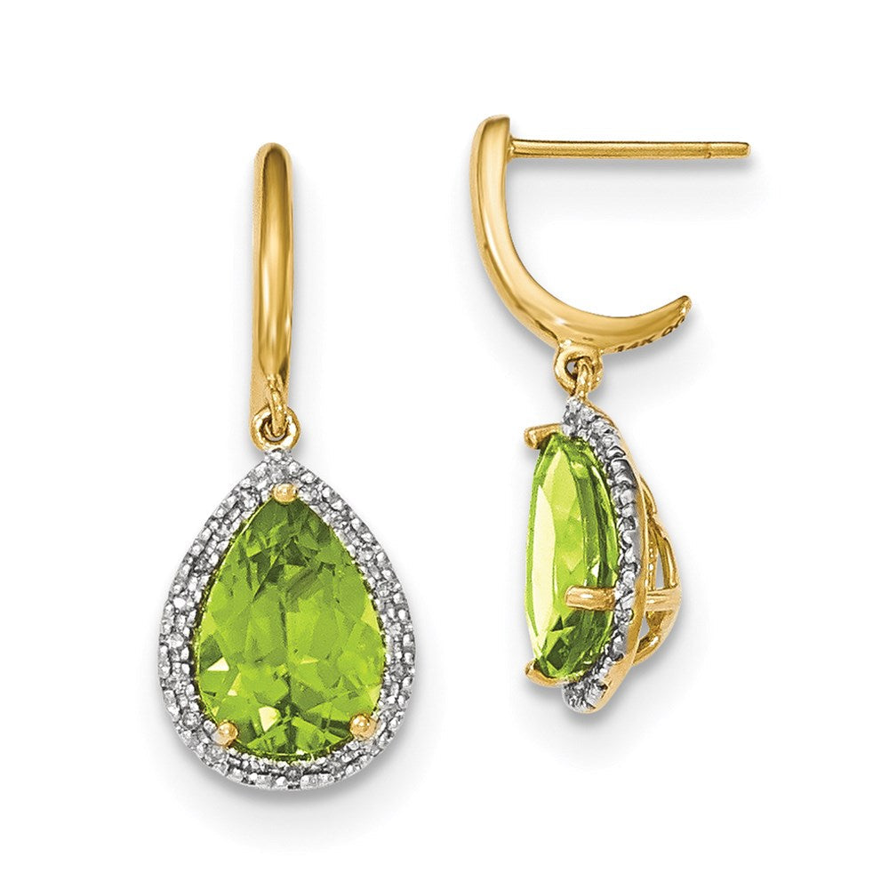 14K Gelbgold Peridot mit Echt Diamant Heiligenschein Stecker Ohrhänger