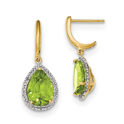 14K Gelbgold Peridot mit Echt Diamant Heiligenschein Stecker Ohrhänger