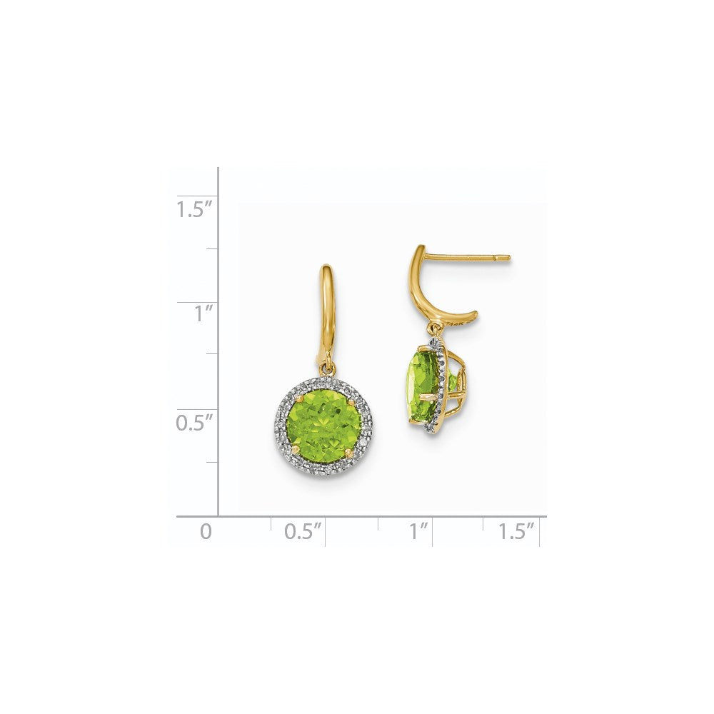 14K Gelbgold Peridot mit Echt Diamant Heiligenschein Stecker Ohrhänger