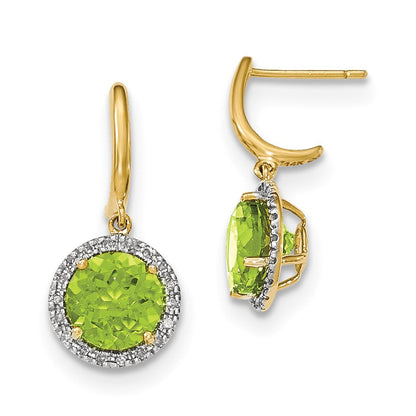14K Gelbgold Peridot mit Echt Diamant Heiligenschein Stecker Ohrhänger