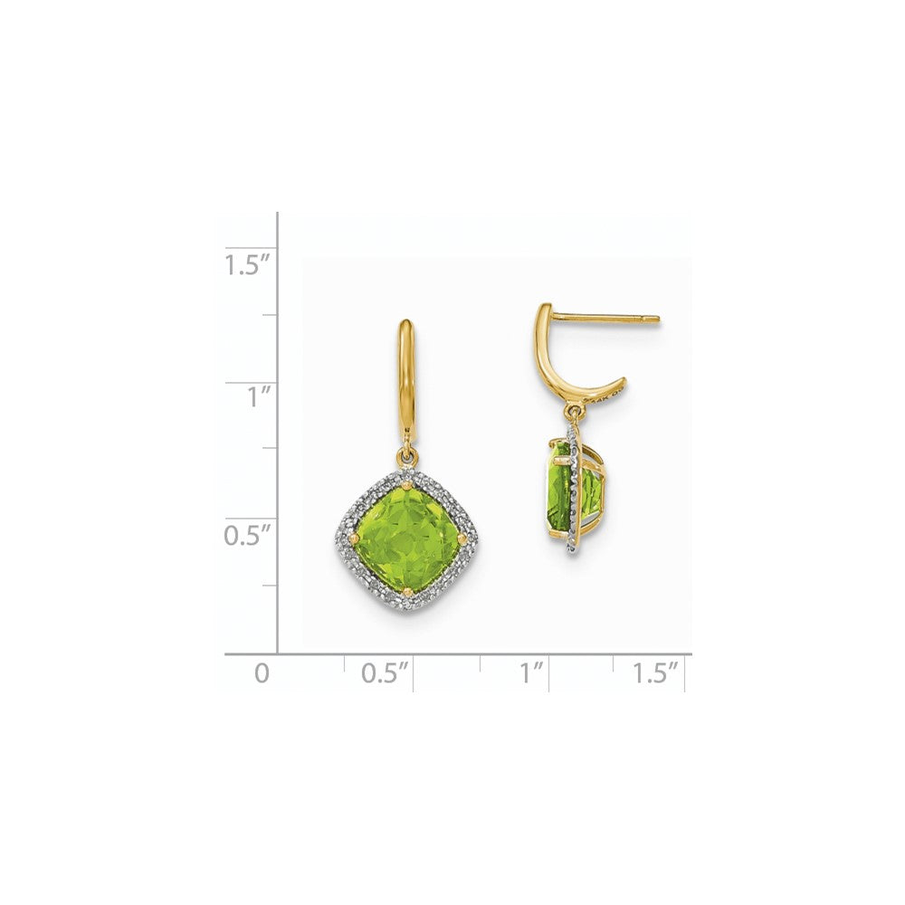 14K Gelbgold Peridot mit Echt Diamant Heiligenschein Stecker Ohrhänger