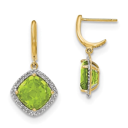 14K Gelbgold Peridot mit Echt Diamant Heiligenschein Stecker Ohrhänger