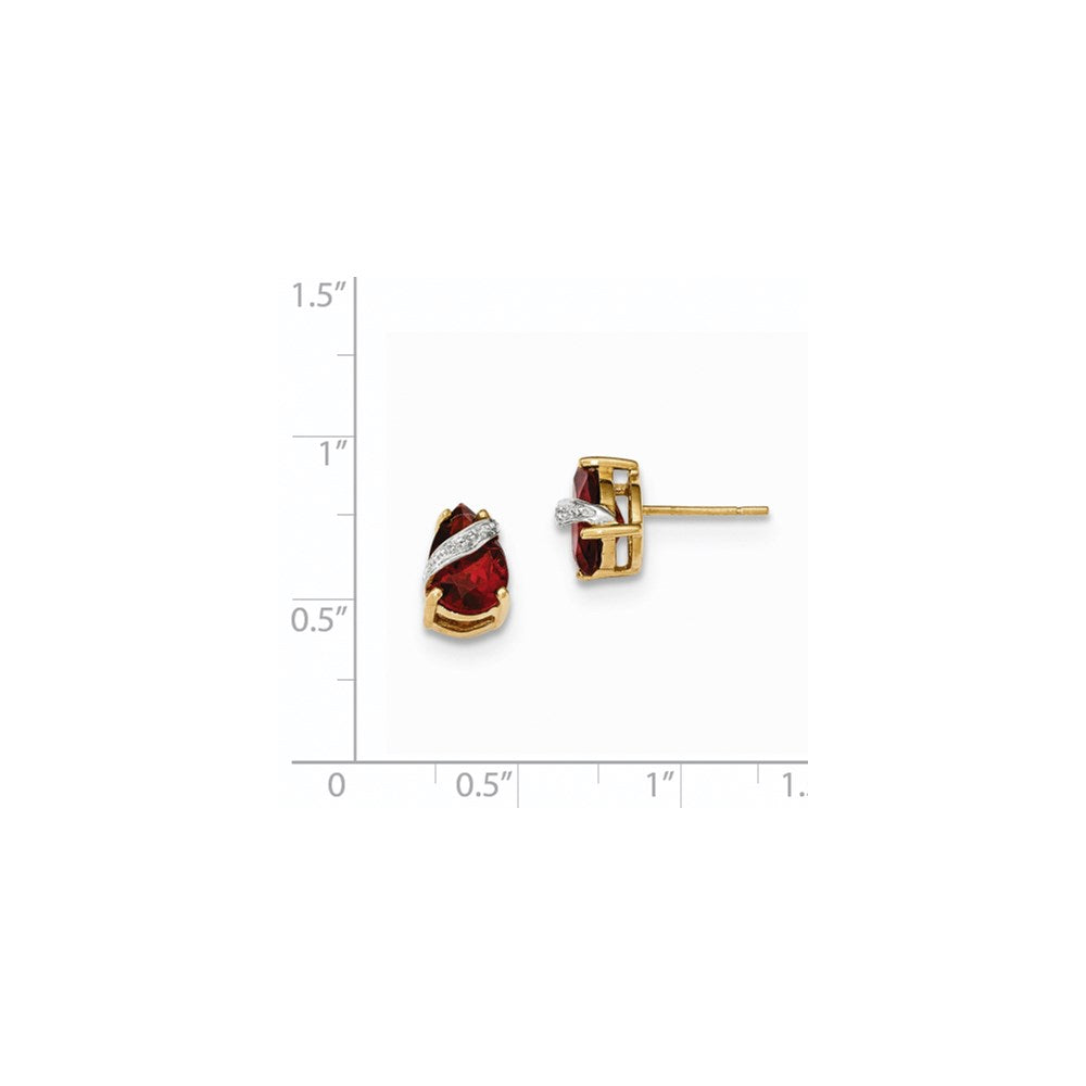14K Gelbgold Granat und Echt Diamant Ohrstecker