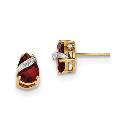 14K Gelbgold Granat und Echt Diamant Ohrstecker